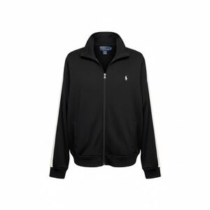 Polo Ralph Lauren Mens Track Jacket Black White Stripe‎ Zip Up Fleece XL